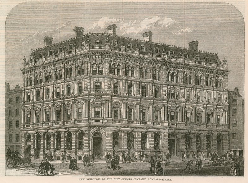 Nieuwe gebouwen van de City Offices Company, Lombard Street, Londen door English School