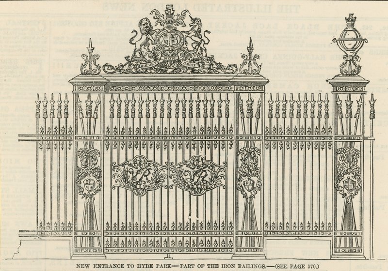 Nieuwe ingang naar Hyde Park - deel van de ijzeren hekken door English School