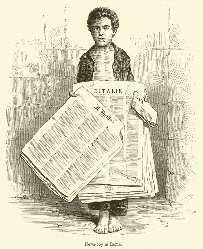 Krantenjongen in Rome (gravure) door English School