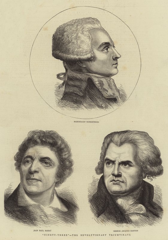 "Drieënnegentig", het Revolutionaire Triumviraat (gravure) door English School