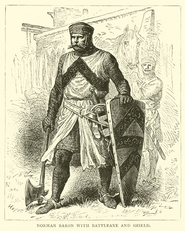 Normandische baron met strijdbijl en schild door English School