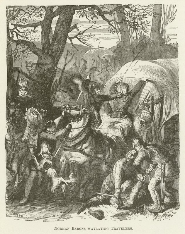 Normandische baronnen die reizigers overvallen door English School