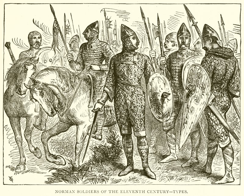 Normandische soldaten van de elfde eeuw--Types door English School