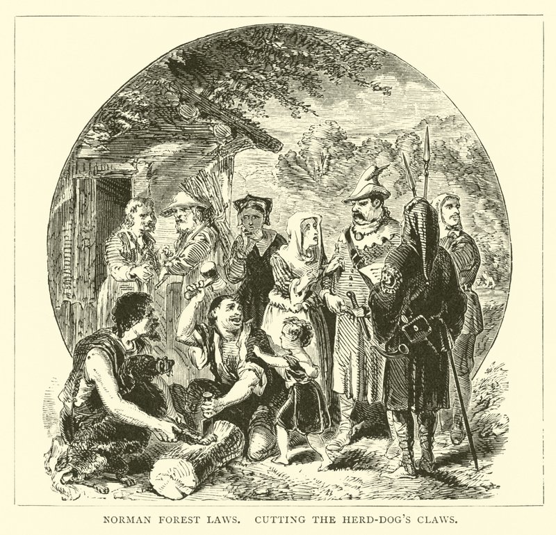 Normandische boswetten, het knippen van de klauwen van de herdershonden door English School