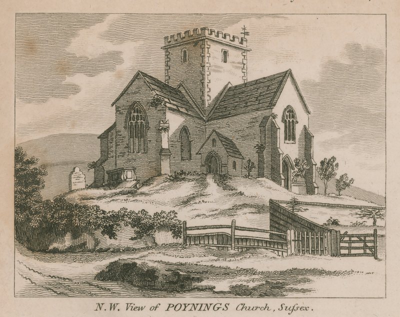 Noordwestelijk uitzicht op de kerk van Poynings in Poynings door English School