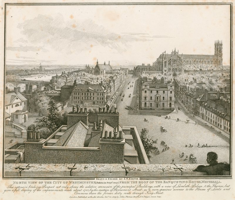 Noordelijk uitzicht op Westminster vanaf het dak van The Banqueting House, Whitehall door English School