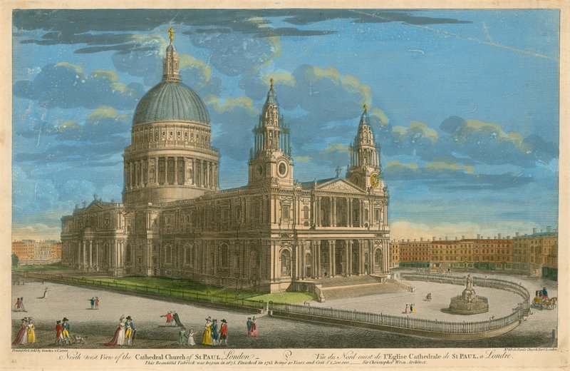 Noordwestelijk aanzicht van de kathedraal van St. Paul, Londen door English School
