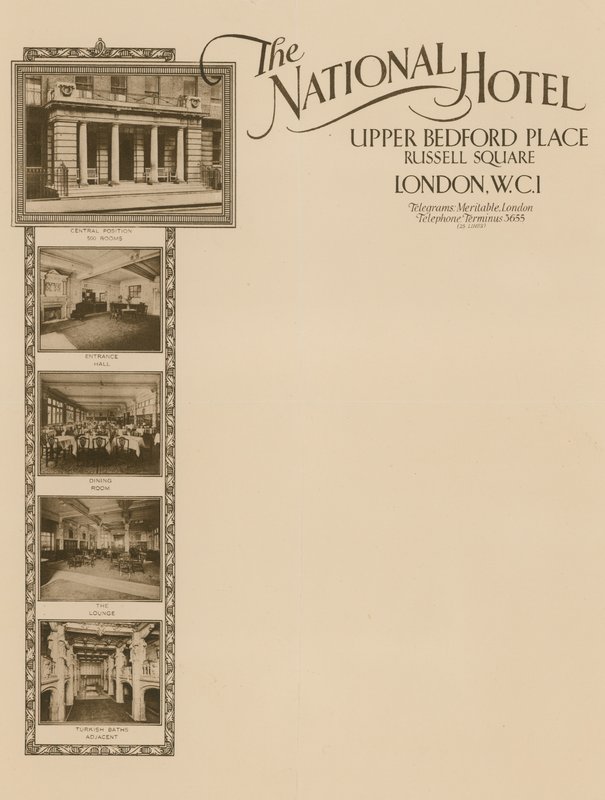 Briefpapier van The National Hotel, Upper Bedford Place, Russell Square door English School