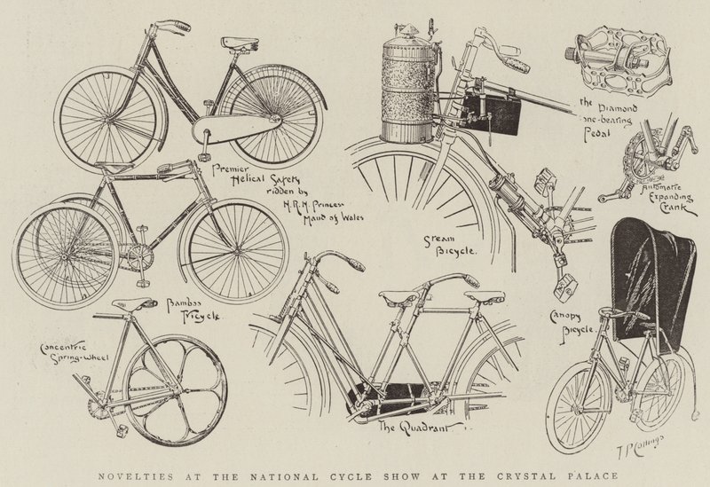 Nieuwigheden op de Nationale Fietsshow in het Crystal Palace (gravure) door English School