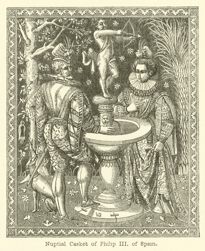 Bruidskist van Filips III van Spanje (gravure) door English School