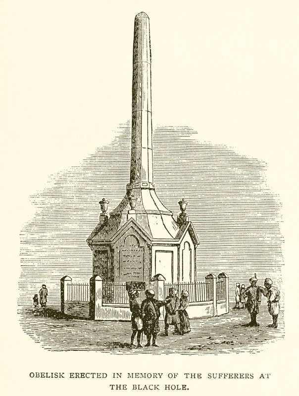 Obelisk opgericht ter nagedachtenis aan de slachtoffers van het Zwarte Gat van Calcutta door English School