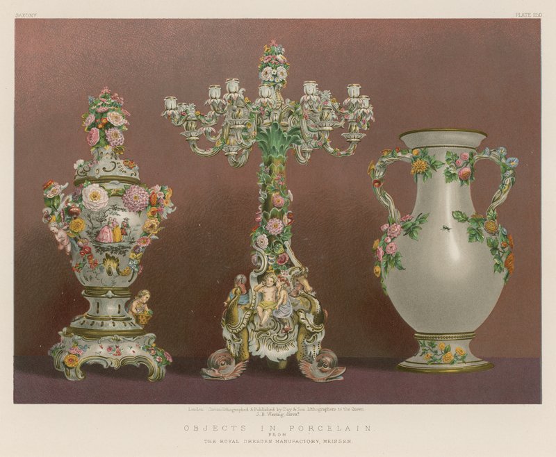 Objecten in Porselein van De Koninklijke Dresden Manufactory door English School