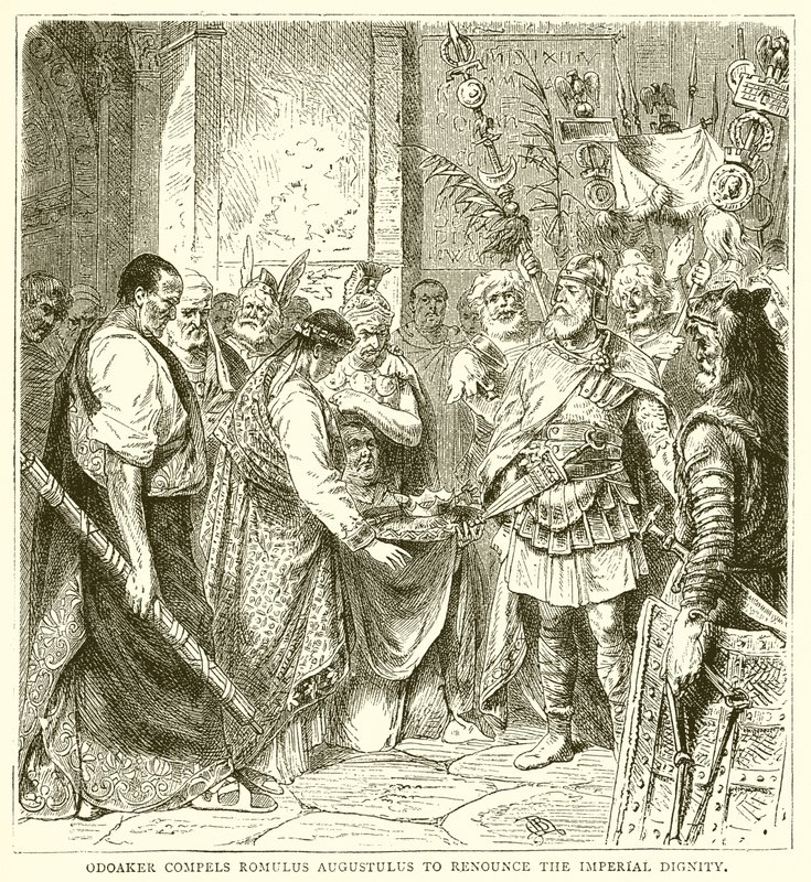 Odoaker dwingt Romulus Augustulus om afstand te doen van de keizerlijke waardigheid door English School