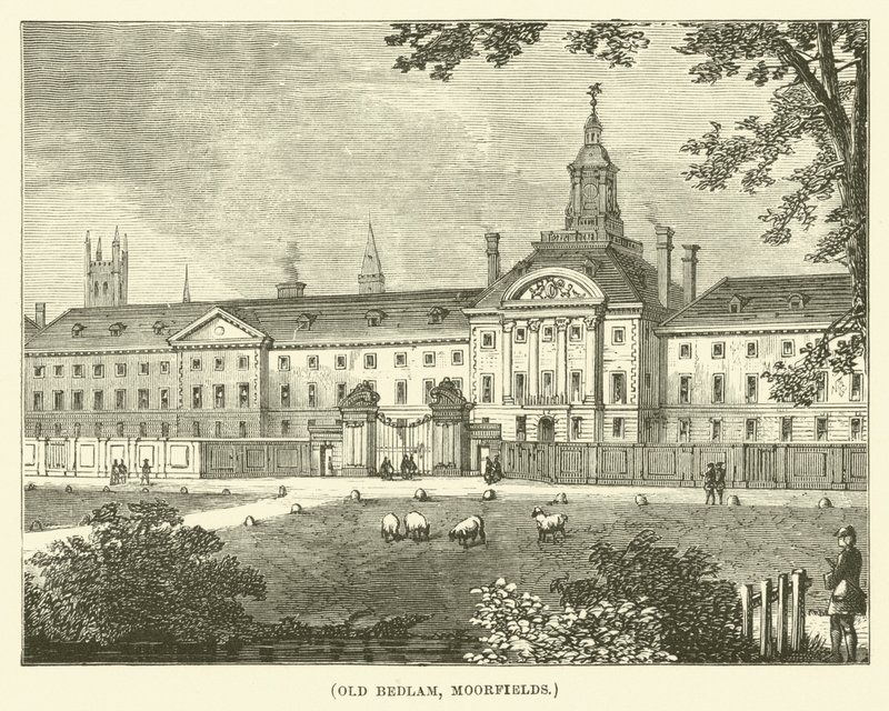 Old Bedlam, Moorfields (gravure) door English School