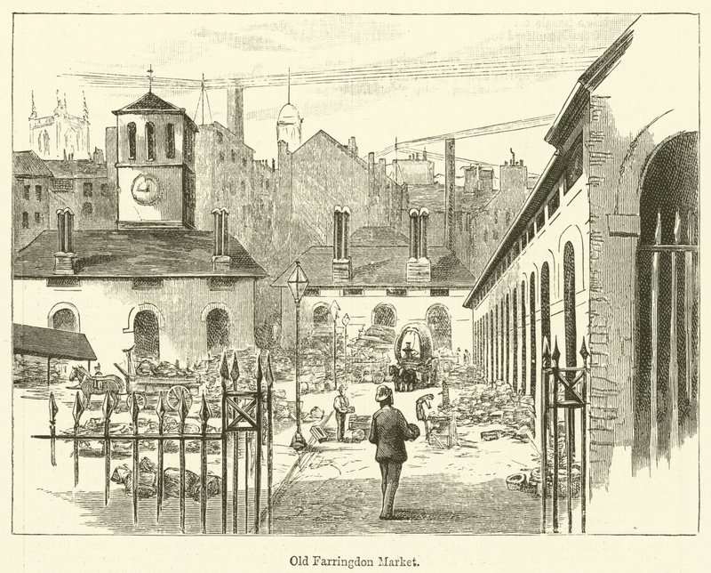 Oude Farringdon Markt (gravure) door English School