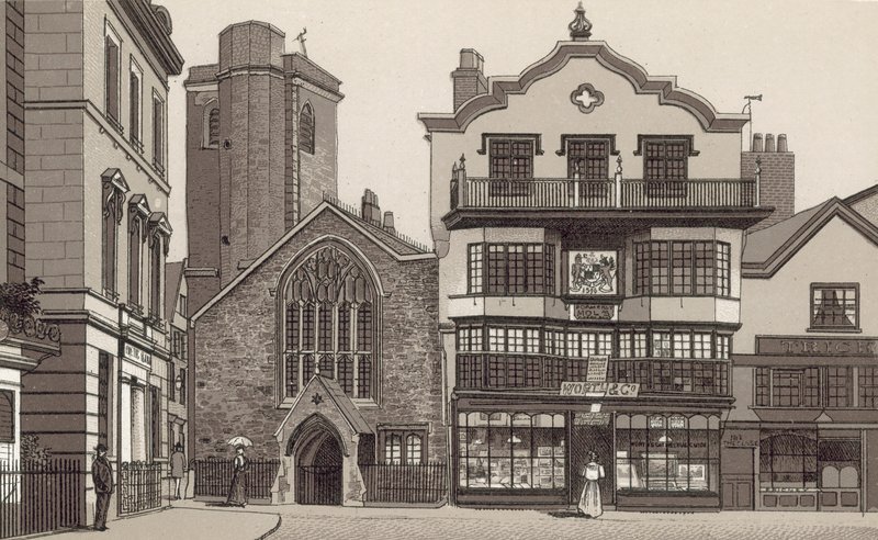 Oude Huizen in de Kathedraaltuin door English School
