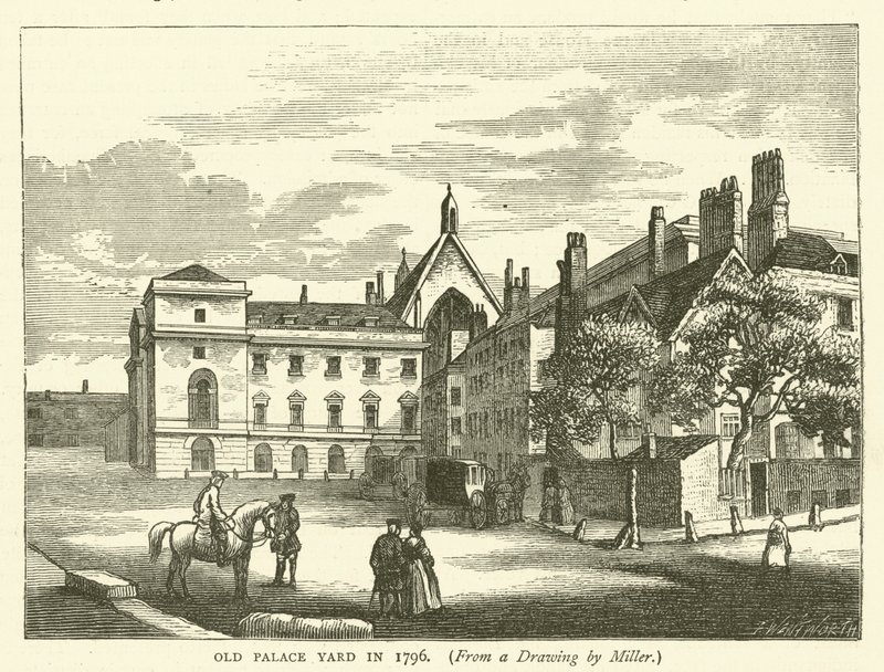 Oude paleiswerf in 1796, naar een tekening van Miller door English School