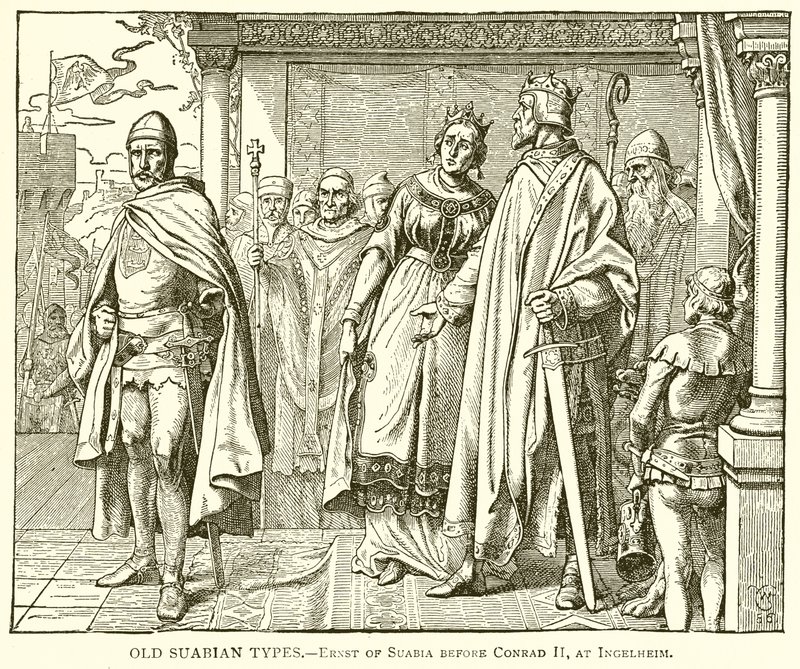 Oude Zwabische types.--Ernst van Zwaben voor Koenraad II, in Ingelheim door English School