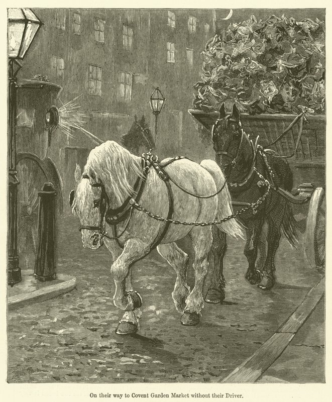 Op weg naar Covent Garden Market zonder hun chauffeur (gravure) door English School