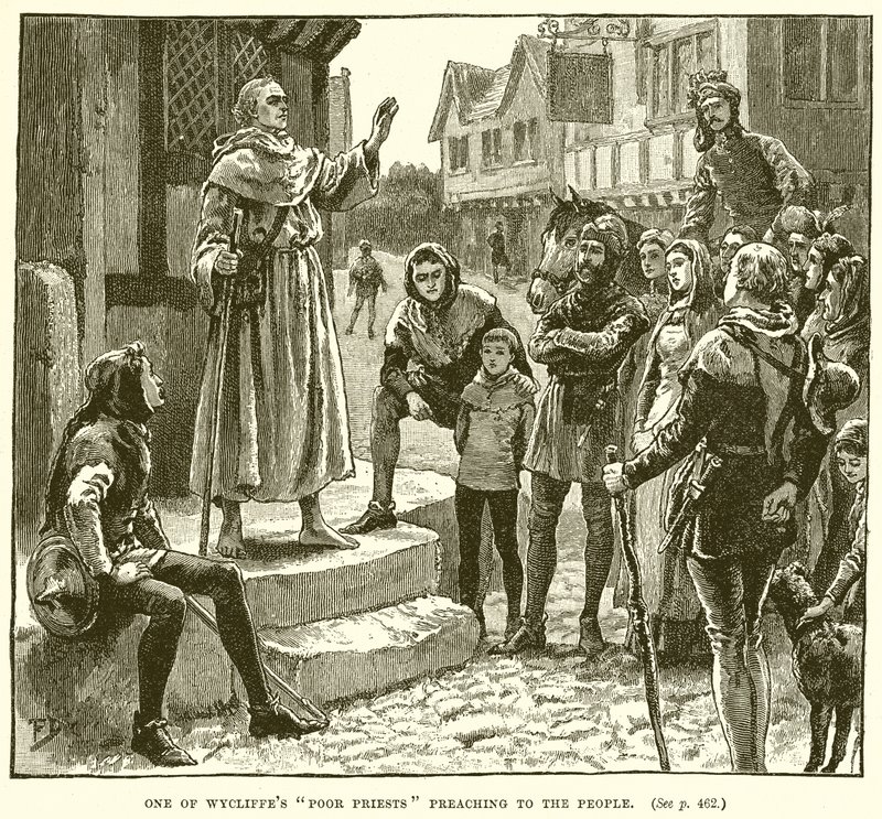 Een van Wycliffes arme priesters die tot het volk preekt door English School