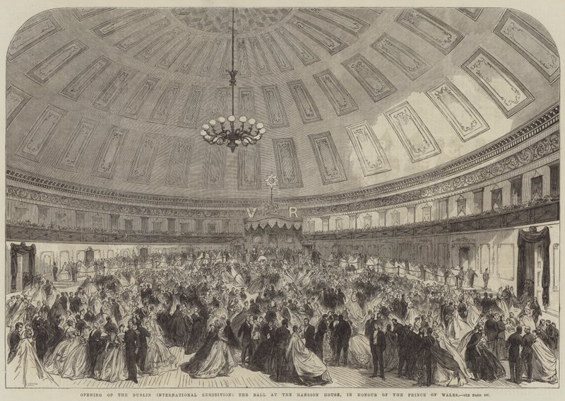 Opening van de Dublin International Exhibition, het bal in het Mansion House, ter ere van de Prins van Wales (gravure) door English School