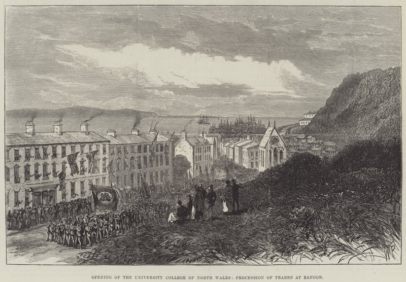 Opening van het University College of North Wales, processie van ambachten in Bangor door English School