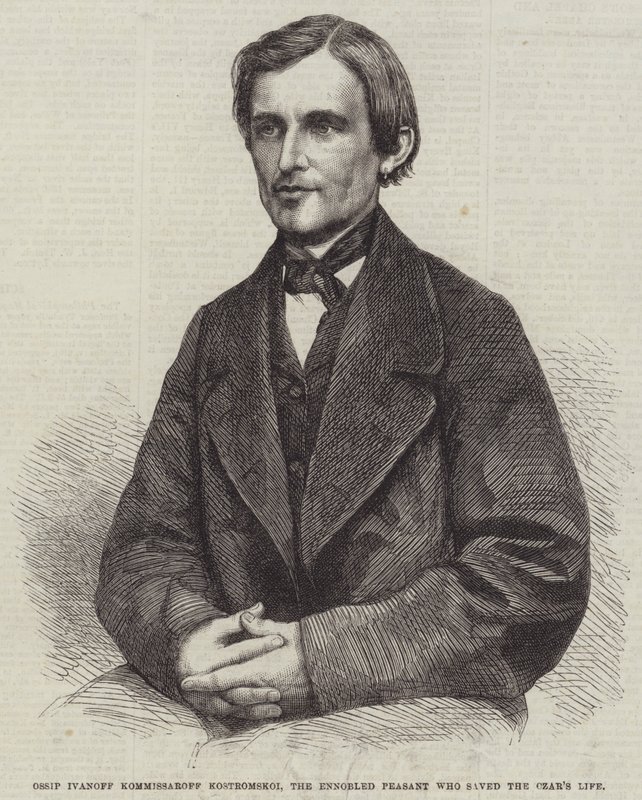 Ossip Ivanoff Kommissaroff Kostromskoi, de Verheven Boer die het Leven van de Tsaar Redde (gravure) door English School