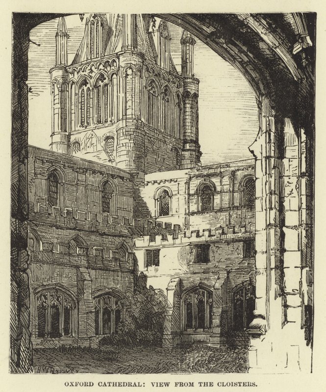 Oxford Kathedraal, uitzicht vanuit de kloosters door English School
