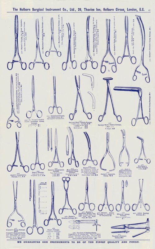 Pagina uit chirurgische instrumentencatalogus, ca. 1900 door English School