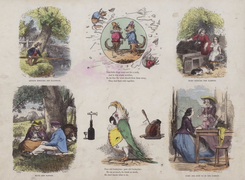 Pagina uit het Aantrekkelijke Prentenboek (gekleurde gravure) door English School