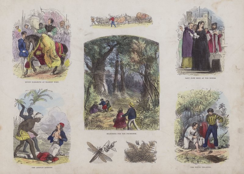 Pagina uit het aantrekkelijke prentenboek (gekleurde gravure) door English School