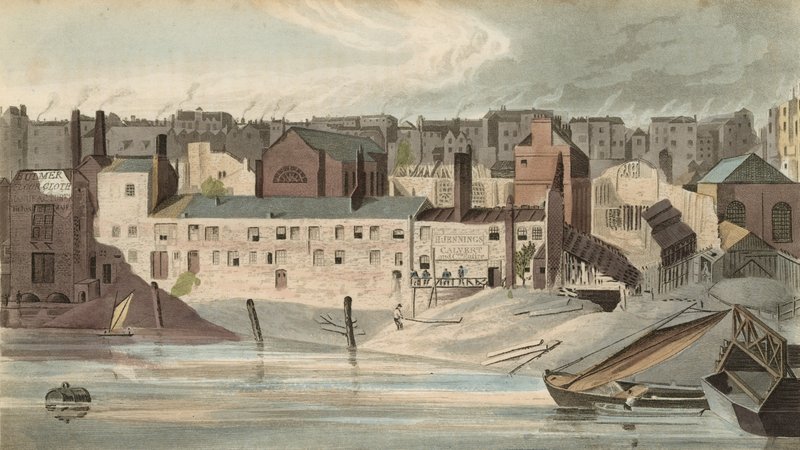 Een deel van de ruïnes van de Savoy in 1816 door English School