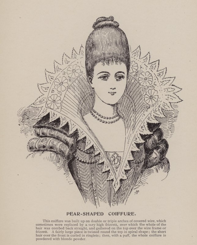 Peervormig kapsel (gravure) door English School