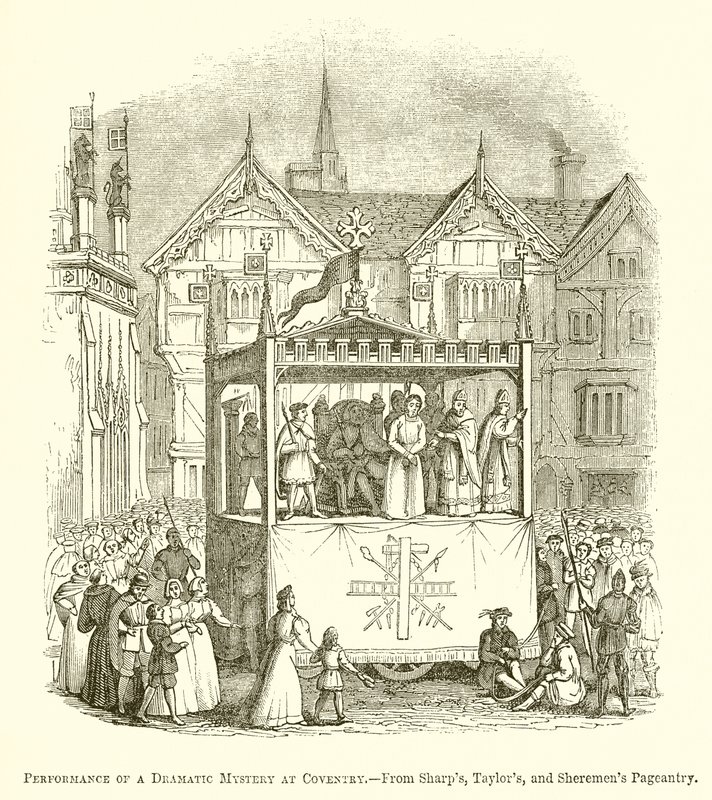Uitvoering van een dramatisch mysterie in Coventry door English School