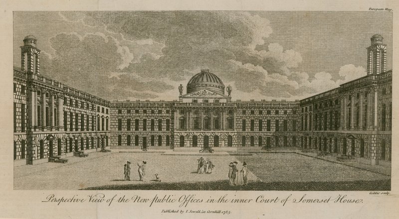 Perspectief van de nieuwe openbare kantoren in de binnenplaats van Somerset House door English School