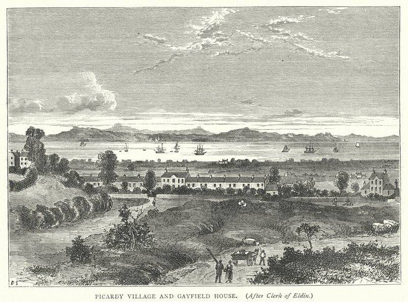 Picardy Village en Gayfield House (gravure) door English School