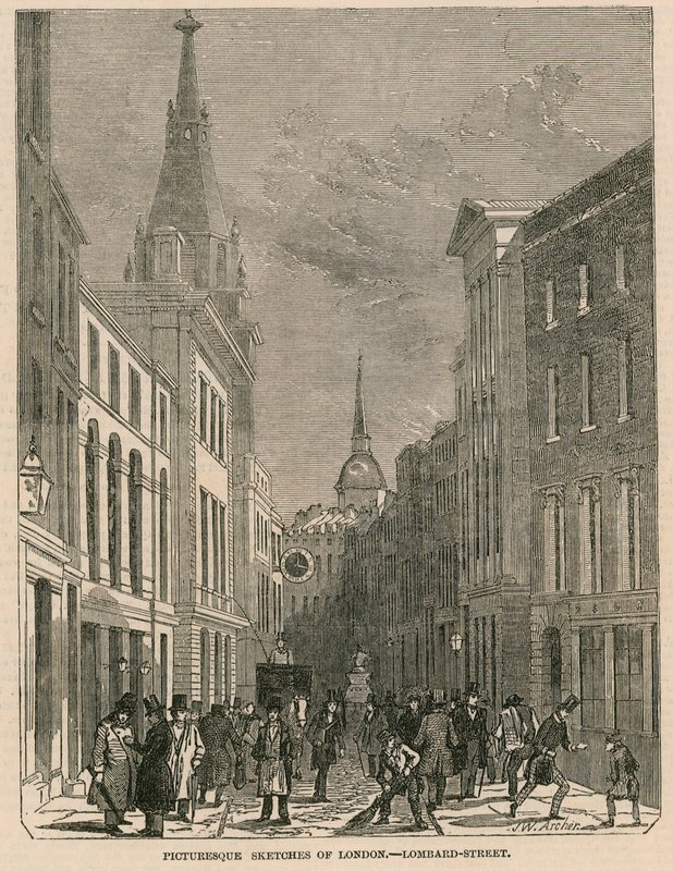Pittoreske schetsen van Londen - Lombard Street door English School
