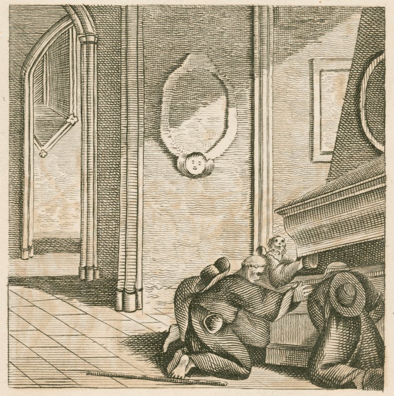 Pelgrims bij het graf van Thomas Becket, Canterbury Cathedral, Kent (gravure) door English School