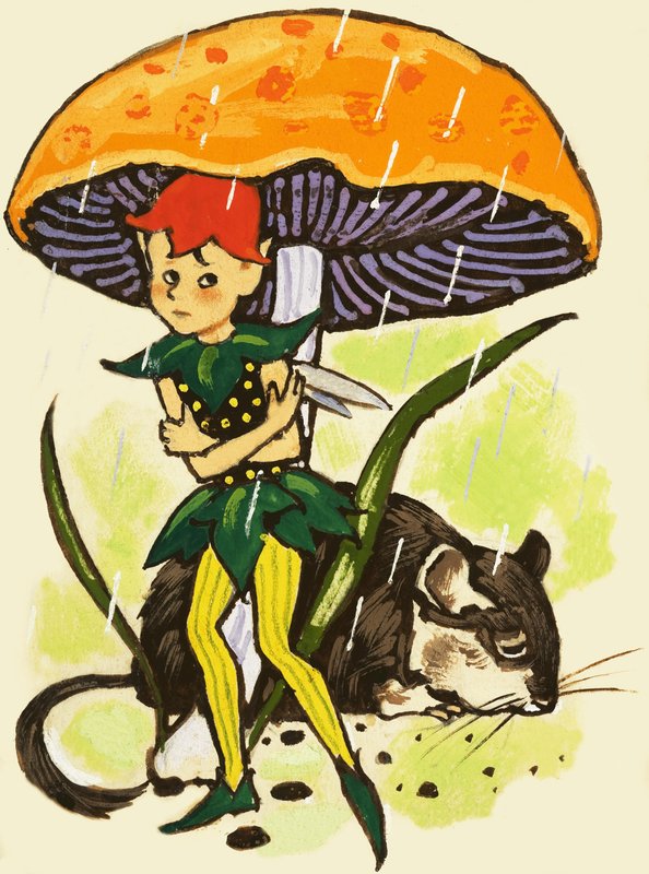 Pixie onder een paddenstoel door English School
