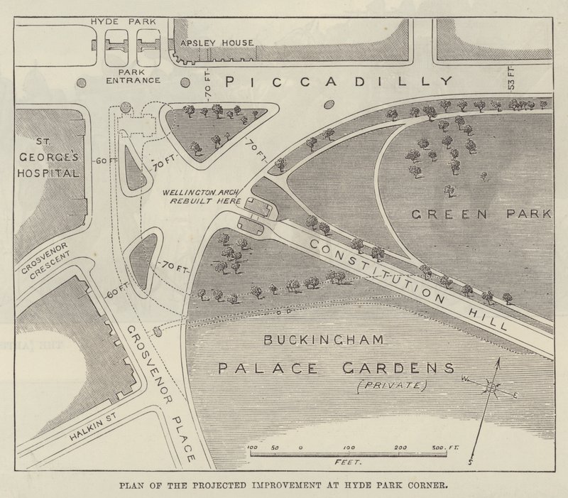 Plan van de geplande verbetering bij Hyde Park Corner door English School