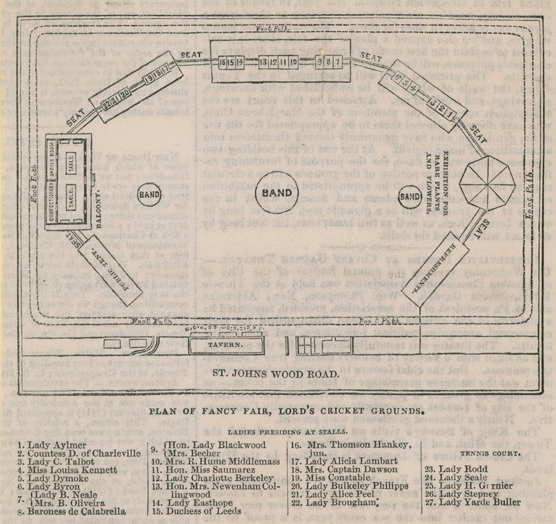 Plan van de fancy fair op Lords Cricket Ground door English School