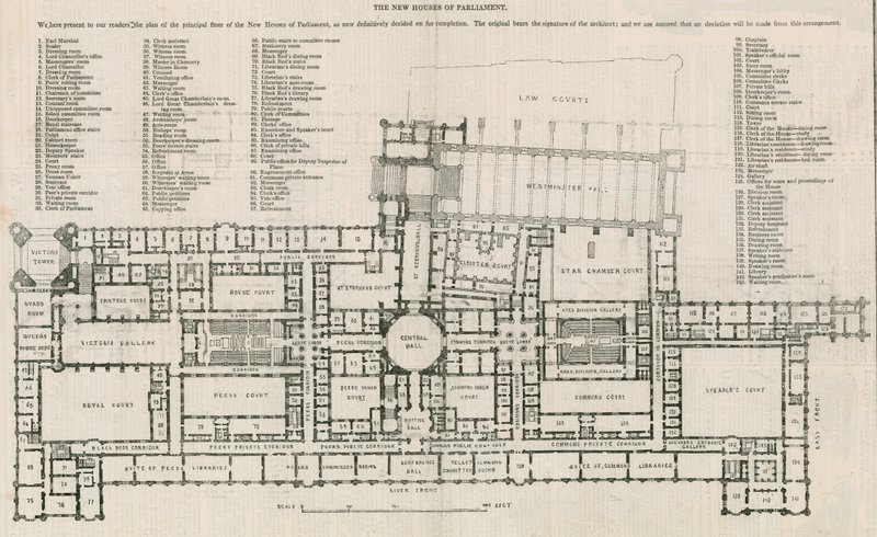Plattegrond van de nieuwe Houses of Parliament door English School