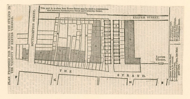 Plan voorgesteld voor de verbreding van The Strand in de buurt van Exeter Change door English School