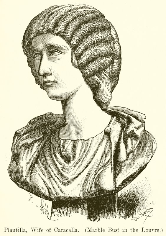 Plautilla, vrouw van Caracalla. (Marmeren buste in het Louvre) (gravure) door English School
