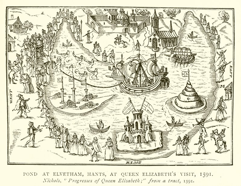 Vijver bij Elvetham, Hants, bij Bezoek van Koningin Elizabeth, 1591 door English School