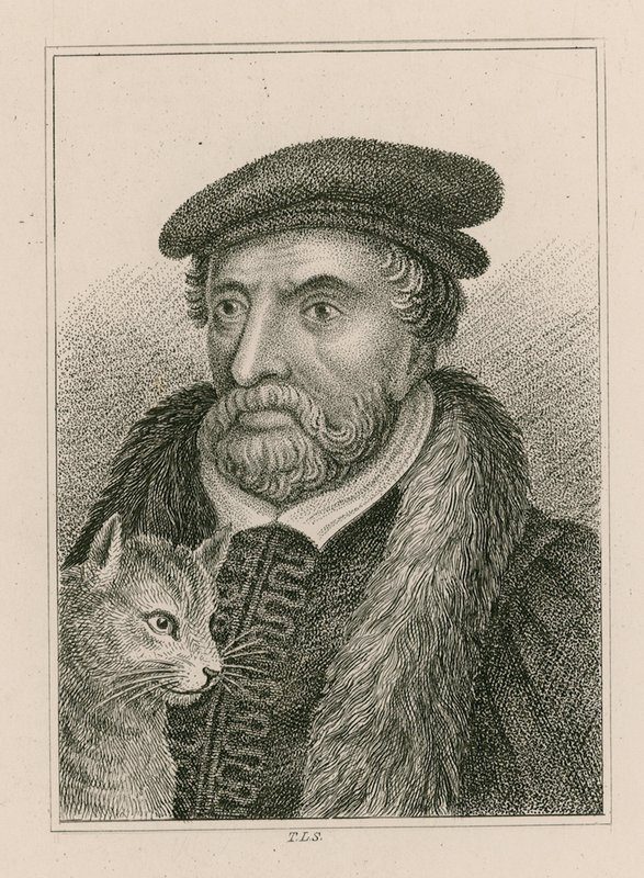 Portret van Sir Richard Whittington en kat, ook bekend als Dick Whittington, burgemeester van Londen door English School