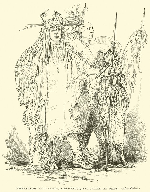 Portretten van Petohpeekis, een Blackfoot, en Tallee, een Osage door English School