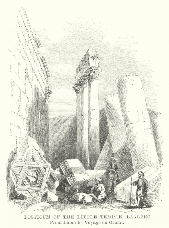 Posticum van de Kleine Tempel, Baalbec (gravure) door English School