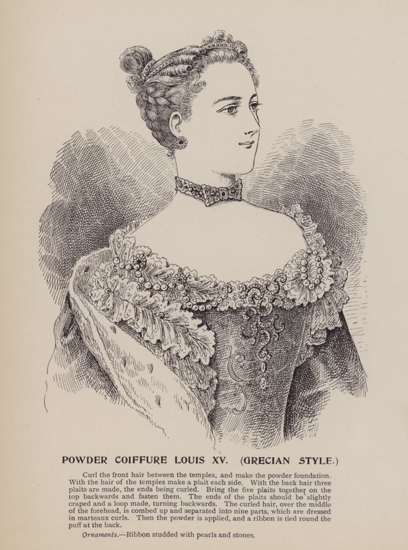 Poedercoiffure Louis XV, Griekse stijl (gravure) door English School