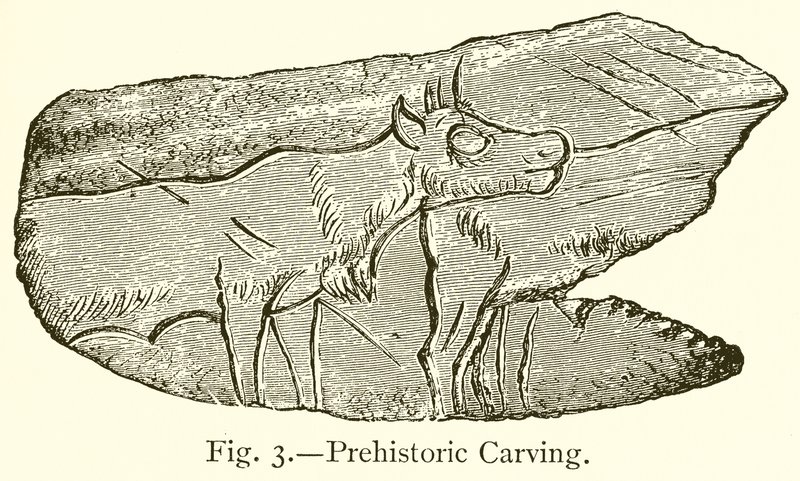 Prehistorisch houtsnijwerk door English School